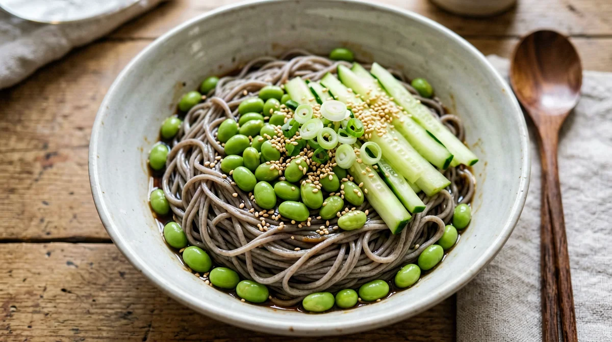 Cold soba with edamame, cucumber and sesame