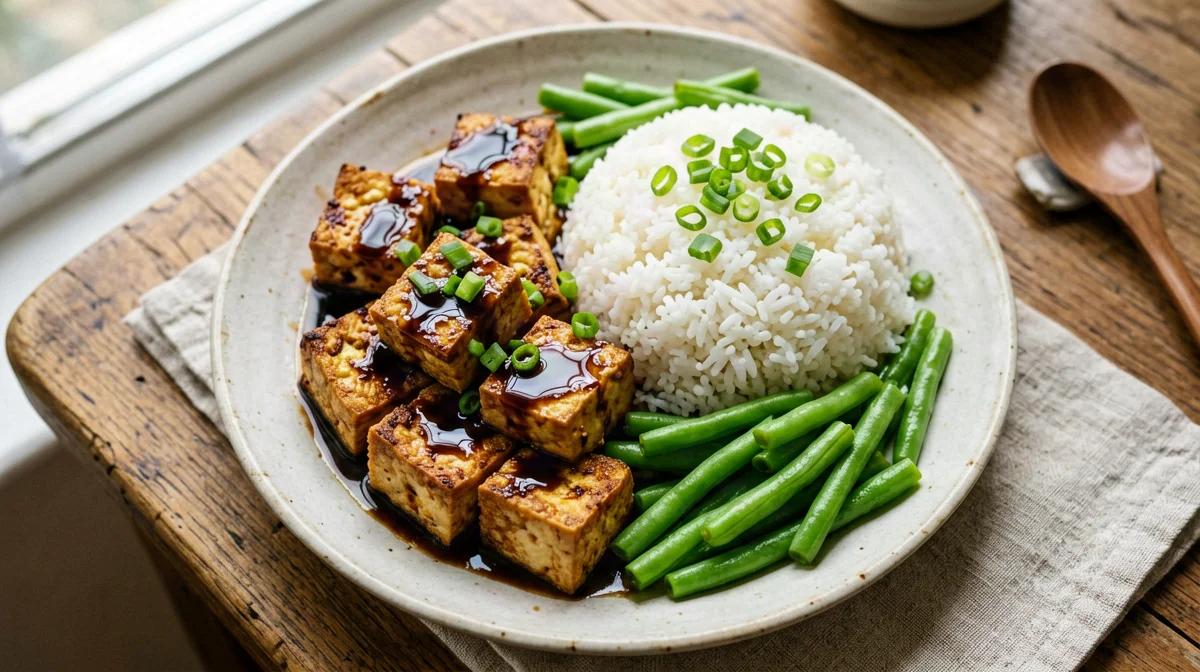 Tofu croccante con salsa ponzu al lime e riso jasmine