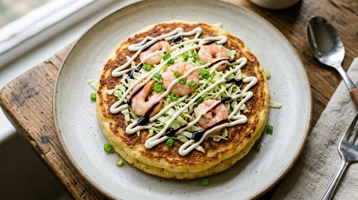 Cabbage and prawn okonomiyaki with rice flour