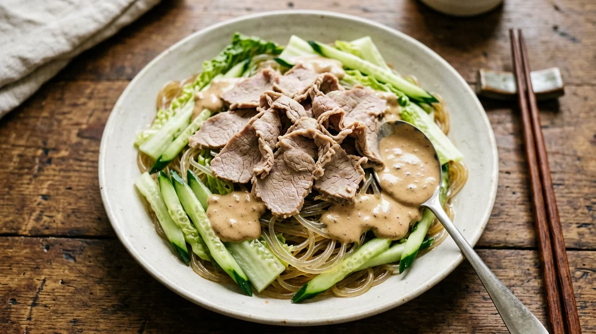 Warm beef shabu-shabu salad with glass noodles