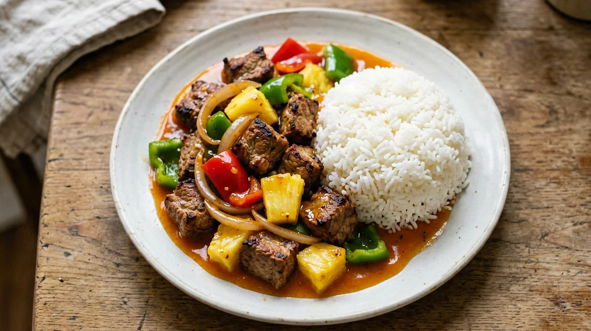 Light sweet and sour pork with pineapple and peppers