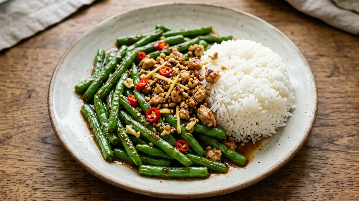 Sichuan dry-fried green beans with minced chicken