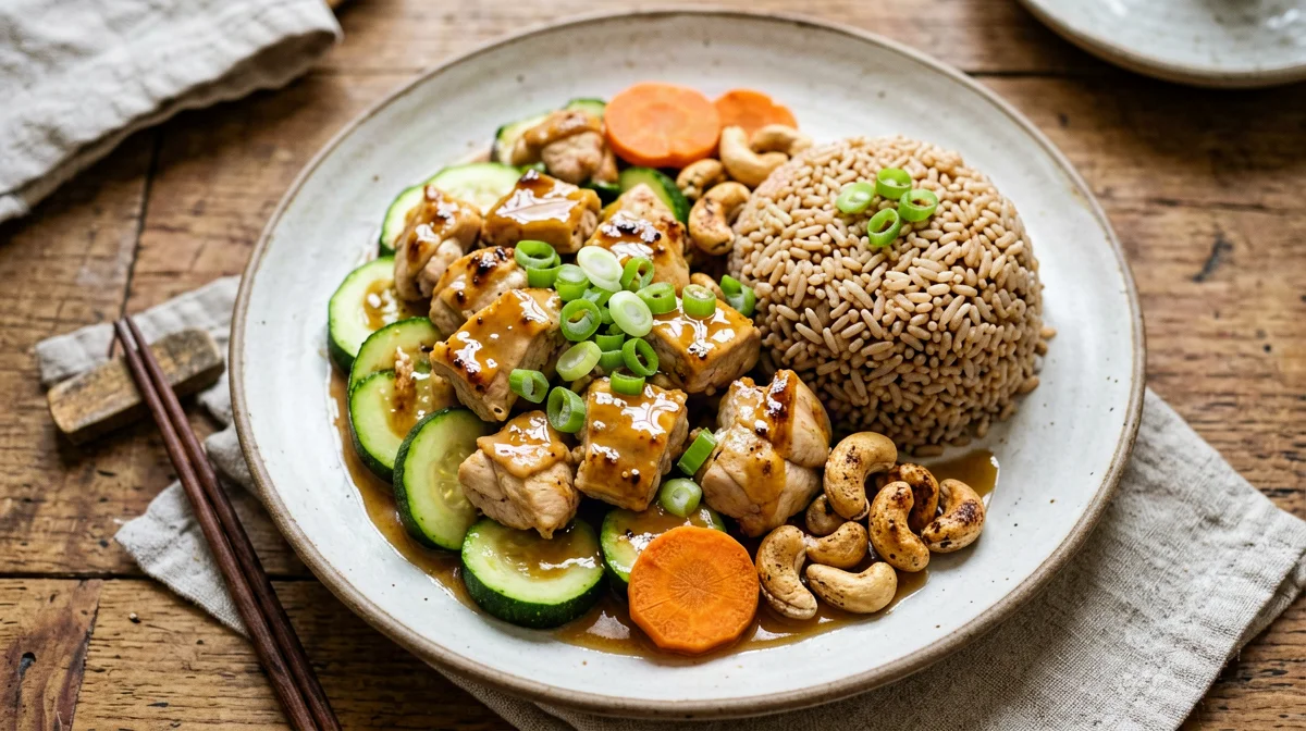 Cashew chicken with zucchini and carrots