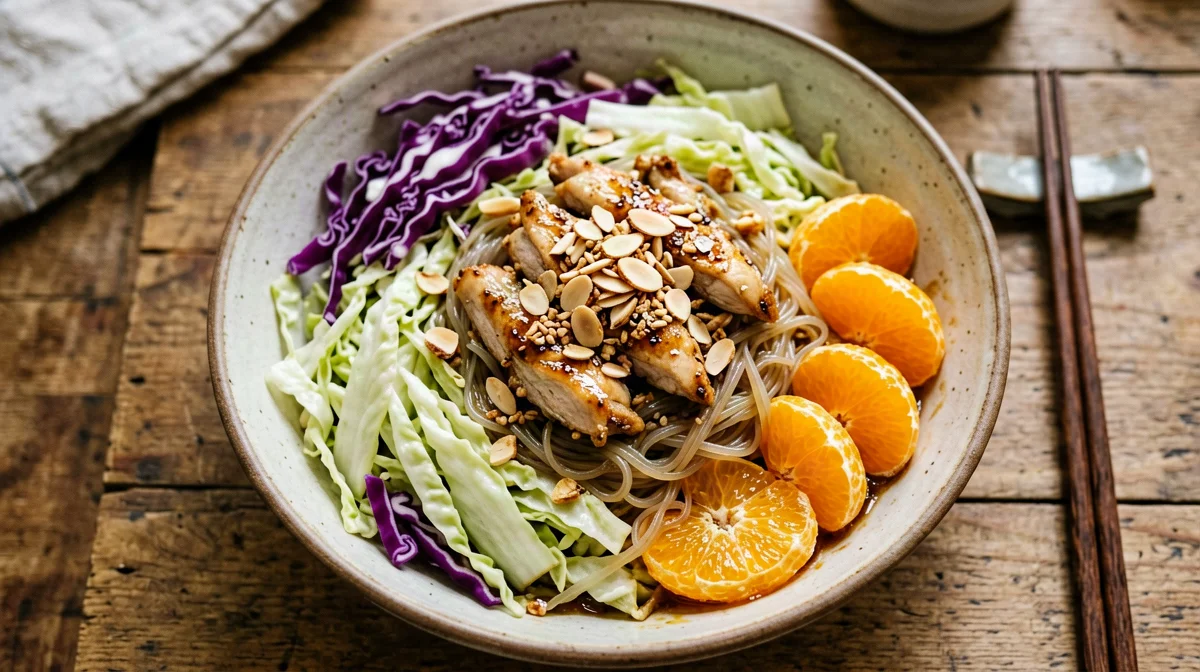 Chinese chicken salad with cabbage, mandarin and almonds
