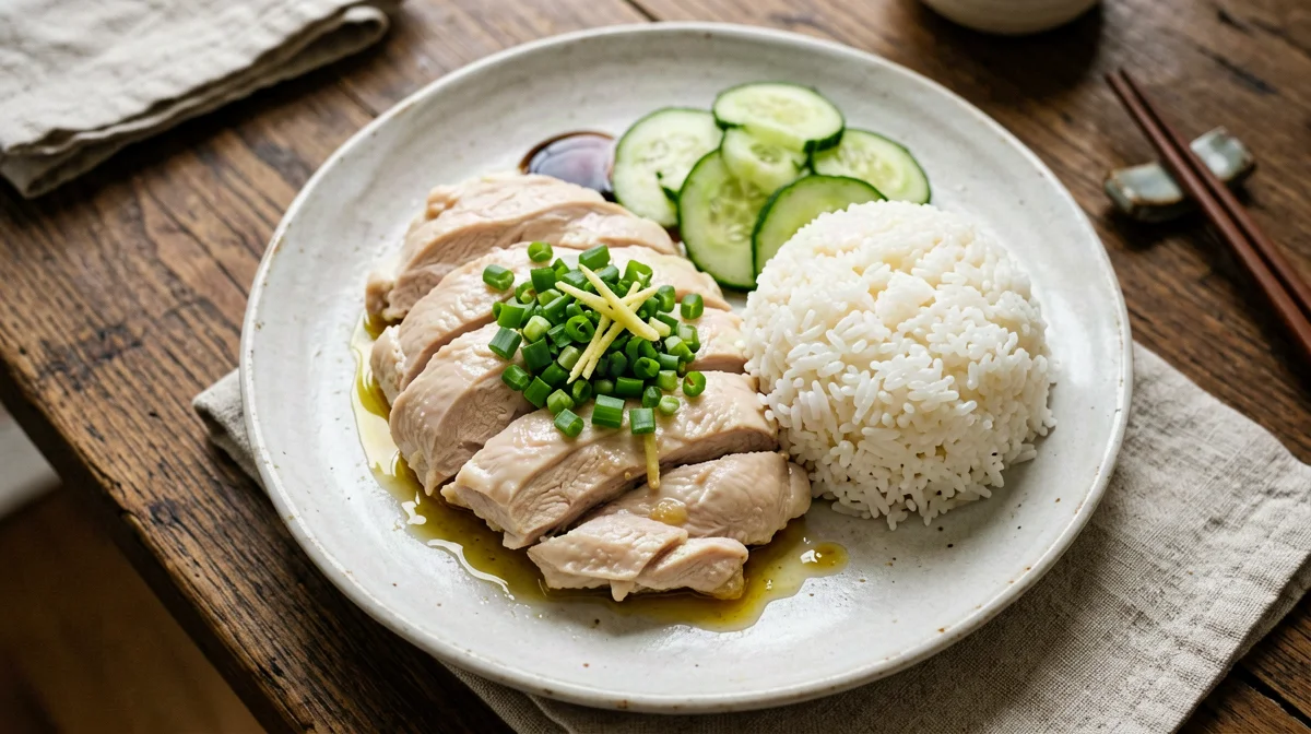 Steamed white-cut chicken with ginger-scallion sauce