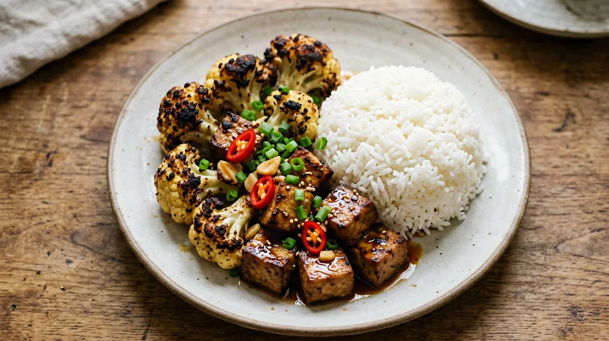 Wok-charred chilli cauliflower with smoked tofu