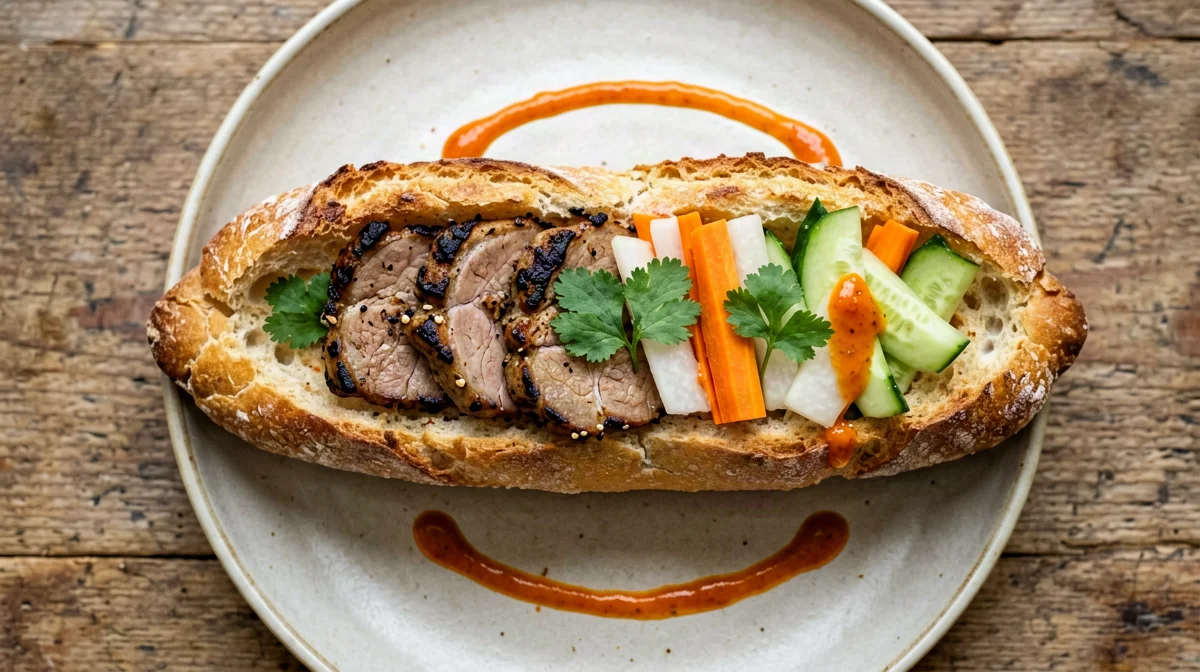 Lemongrass pork banh mi with pickled vegetables