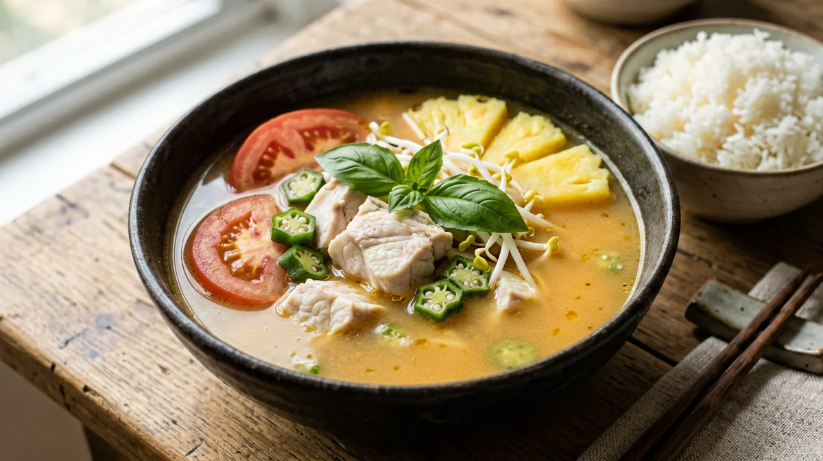 Canh chua sweet and sour fish soup with pineapple and tomato