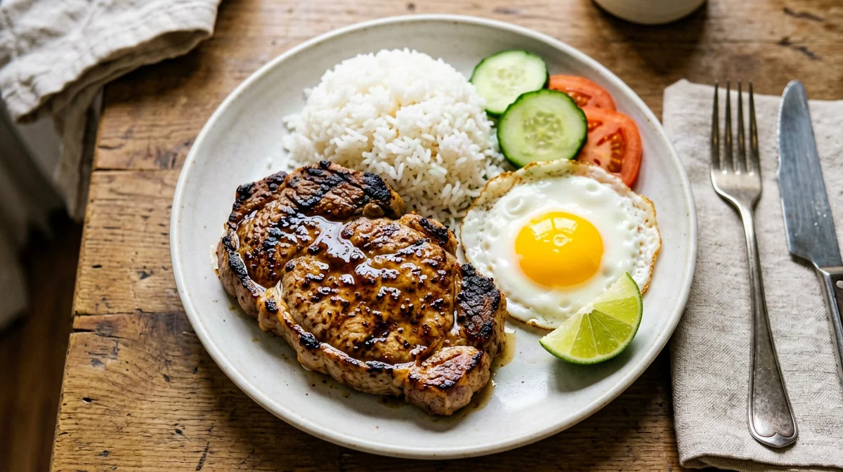 Com tam with grilled pork chop, egg and cucumber