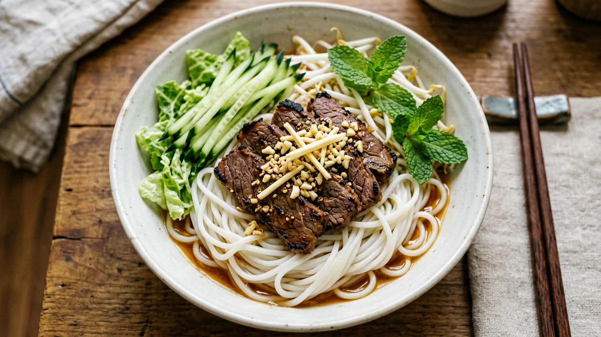 Bun bo xao, insalata di noodle con manzo saltato alla citronella