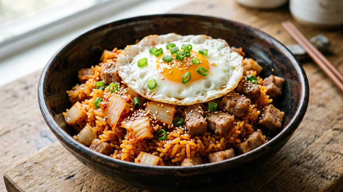 Kimchi bokkeumbap, riso saltato al kimchi con maiale e uovo