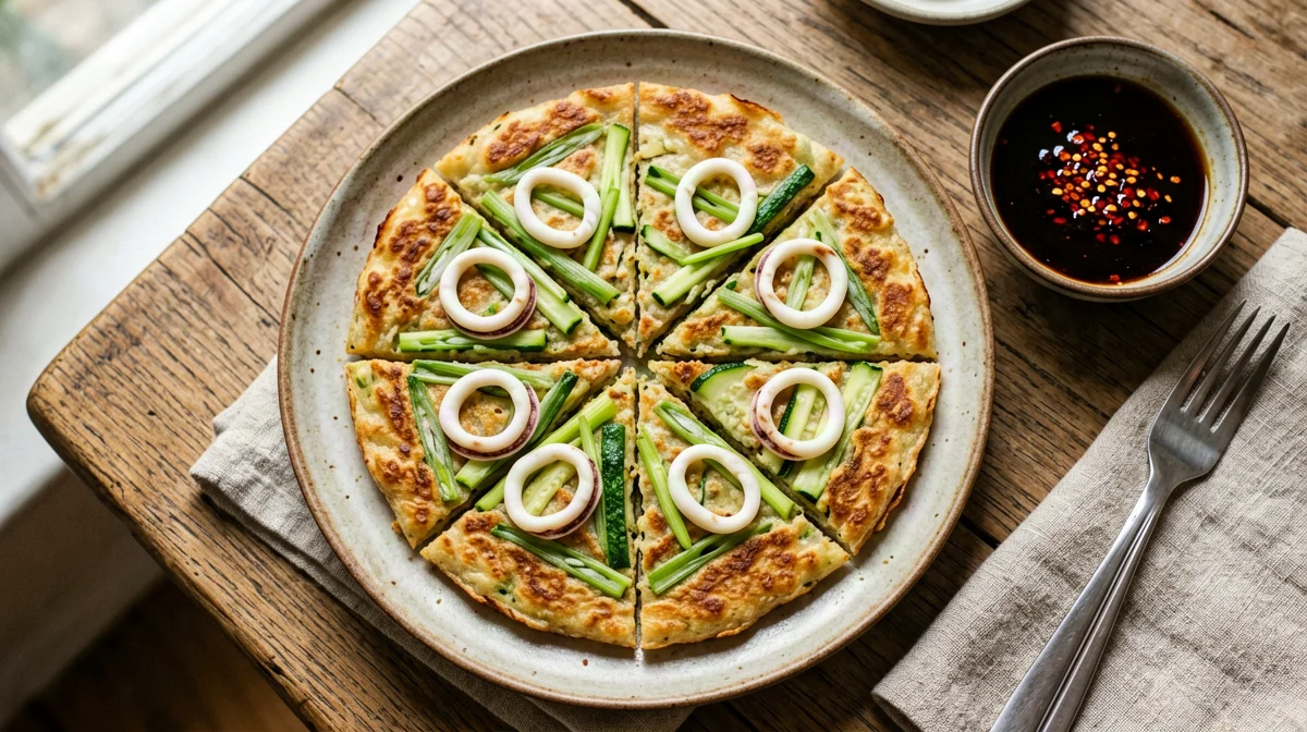 Pajeon Korean spring onion and squid pancake