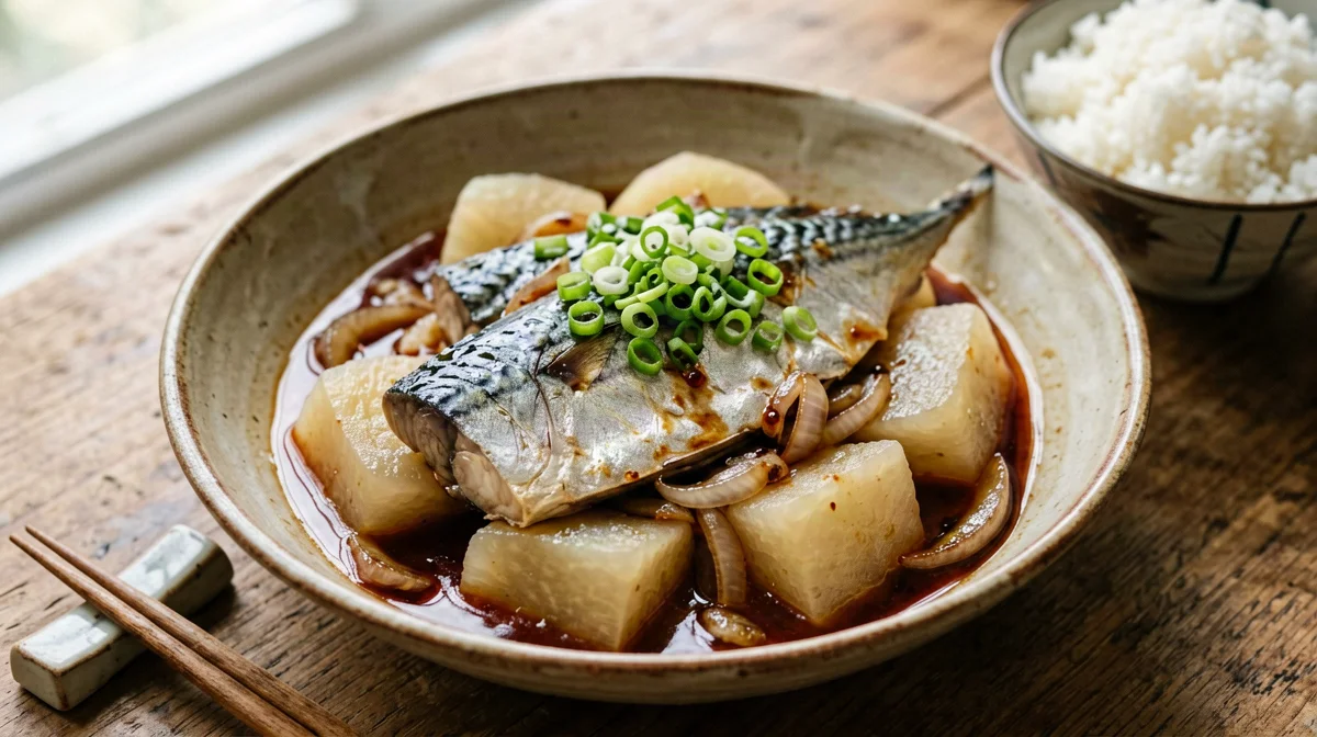 Korean braised mackerel with daikon