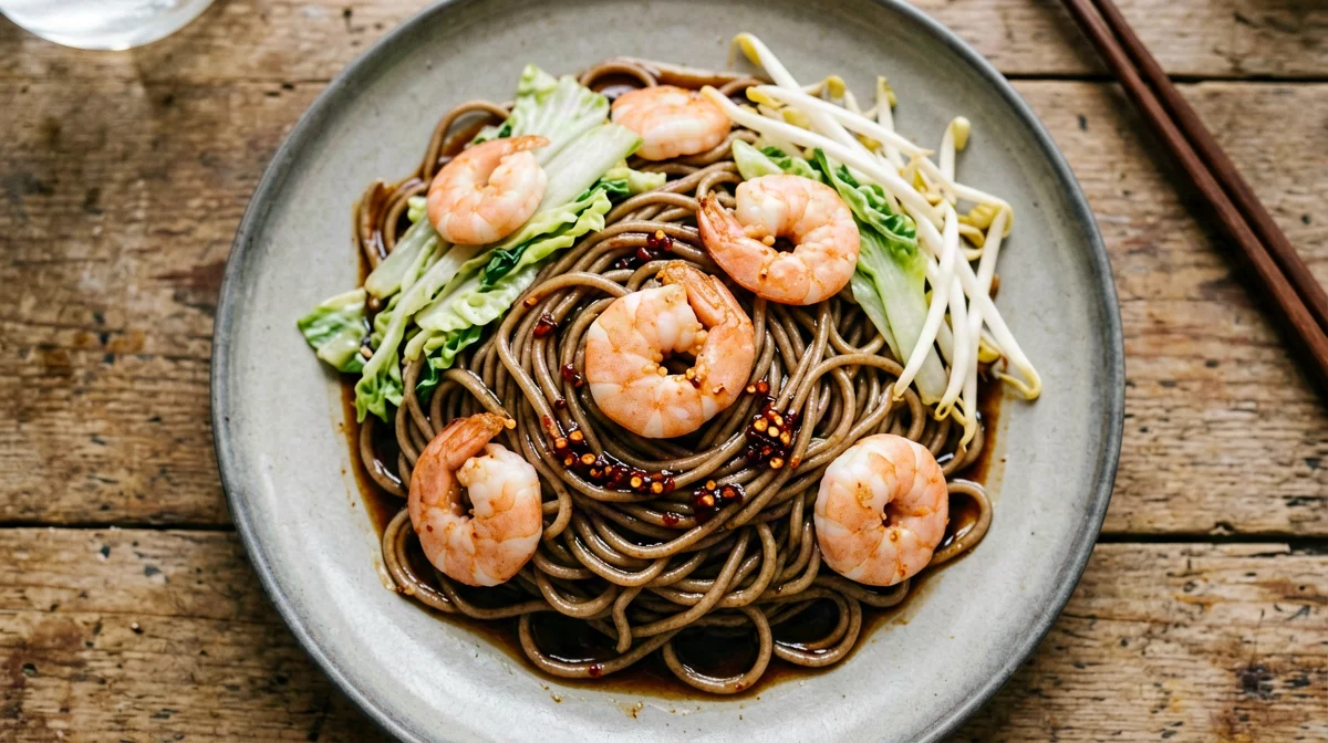Prawn mie goreng with cabbage and bean sprouts