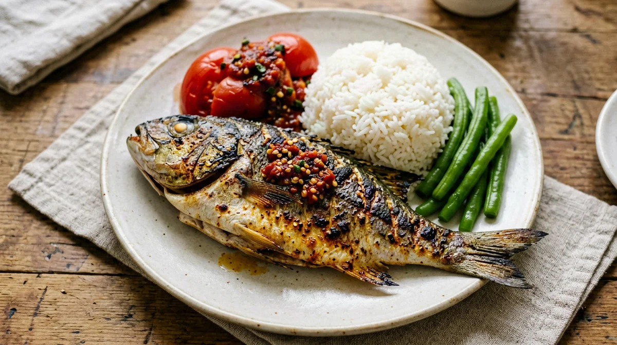 Orata alla griglia con sambal di pomodoro e lime