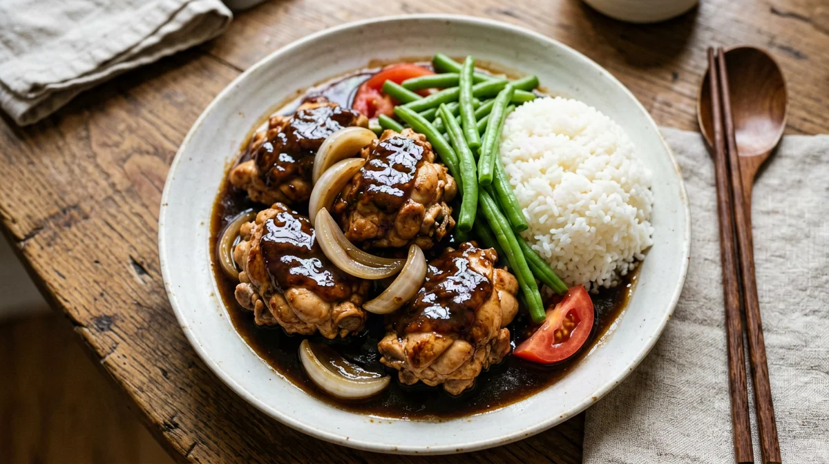 Ayam kecap chicken in sweet soy sauce with green beans