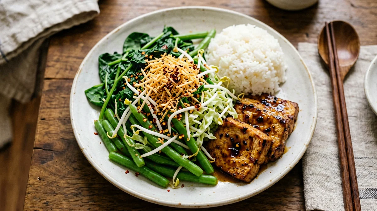 Urap, insalata di verdure al cocco con tempeh