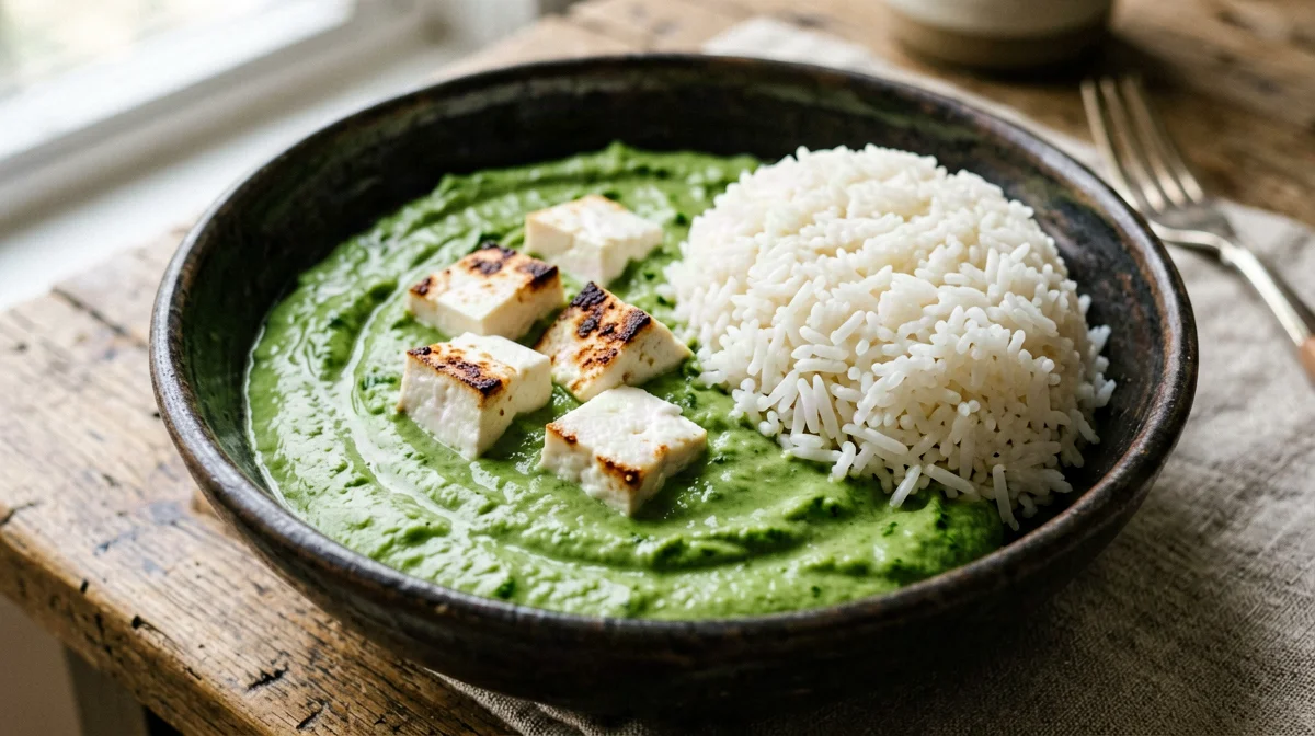 Palak paneer leggero con riso basmati