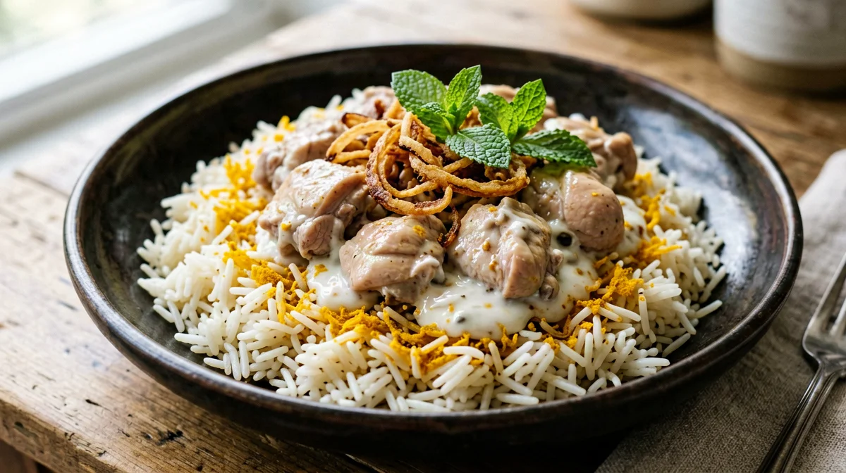 Light chicken biryani with cardamom and yogurt