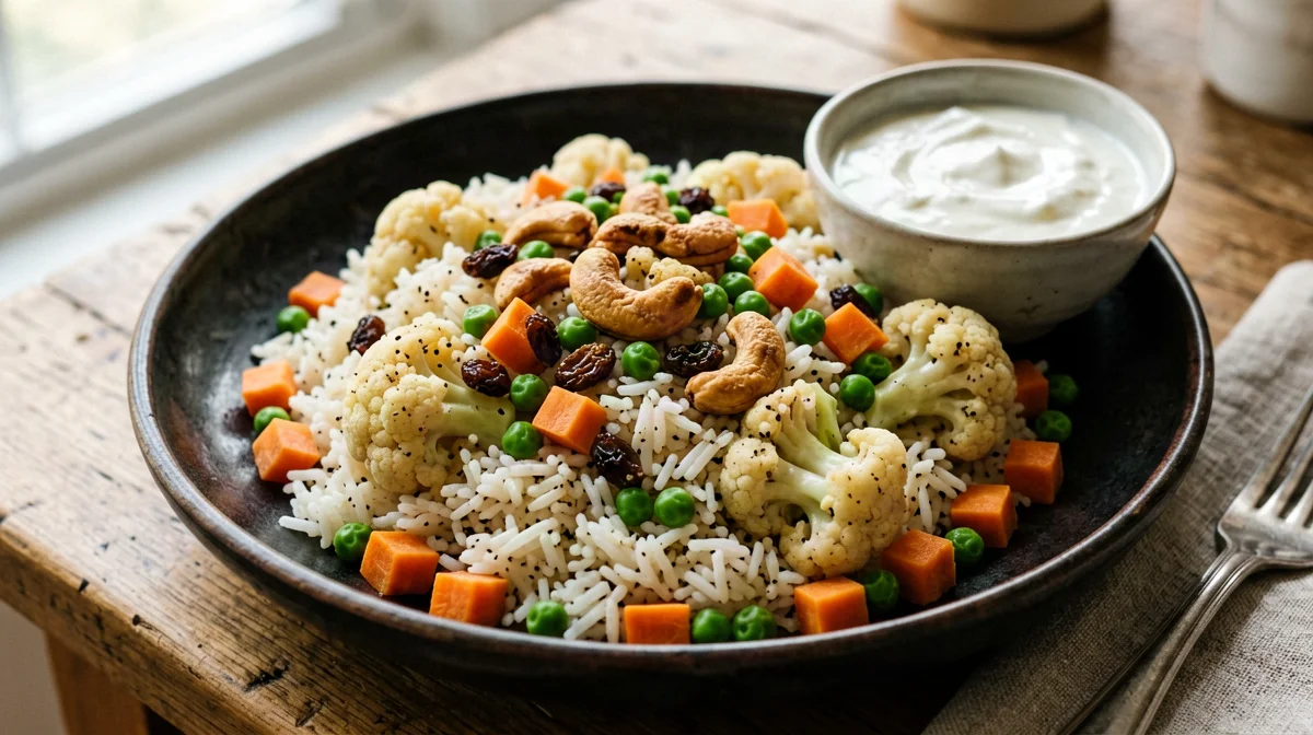 Biryani di verdure con anacardi e uvetta