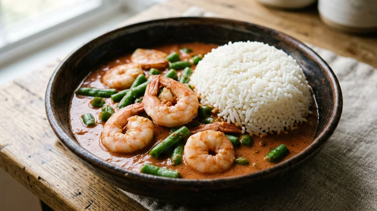Gamberi al curry di Goa con cocco e riso basmati