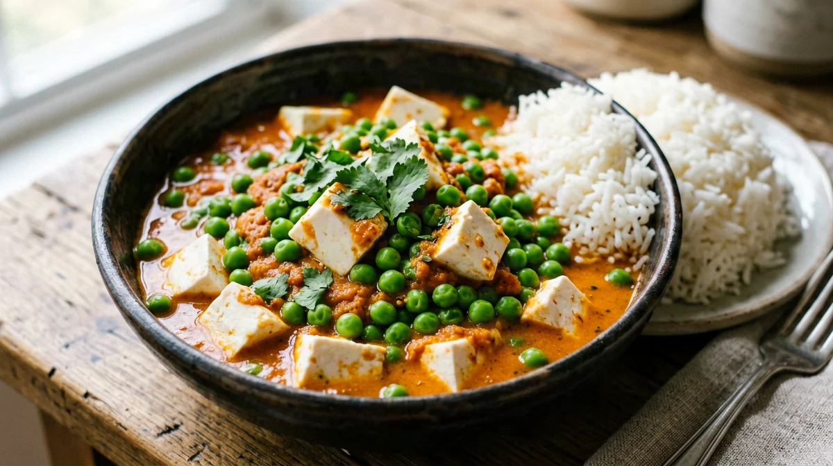 Matar paneer with peas and basmati rice