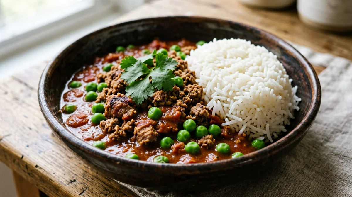 Turkey and pea keema matar with rice