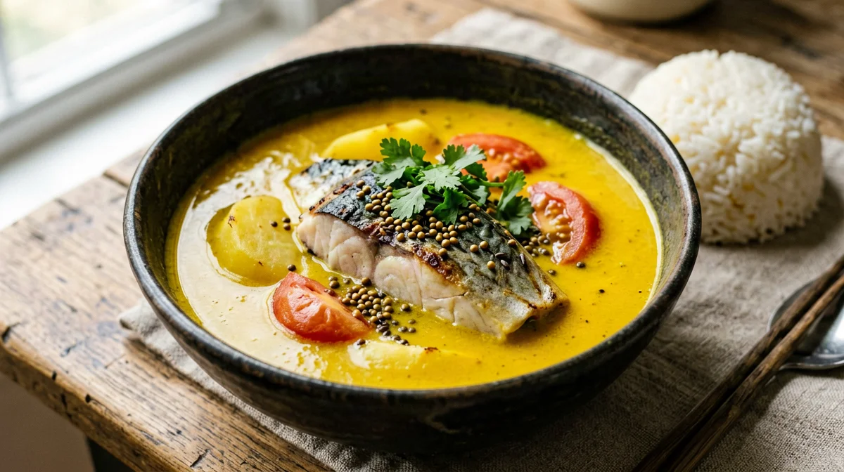 Bengali-style mustard and turmeric mackerel with potatoes