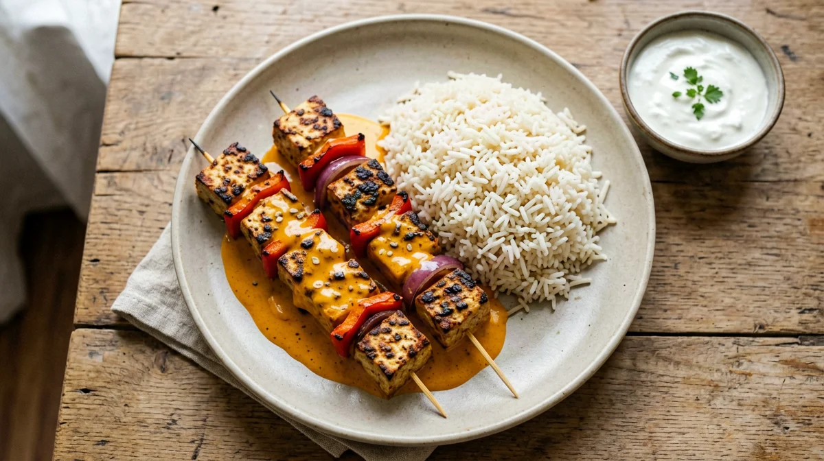 Griddled paneer tikka with peppers, onions and rice