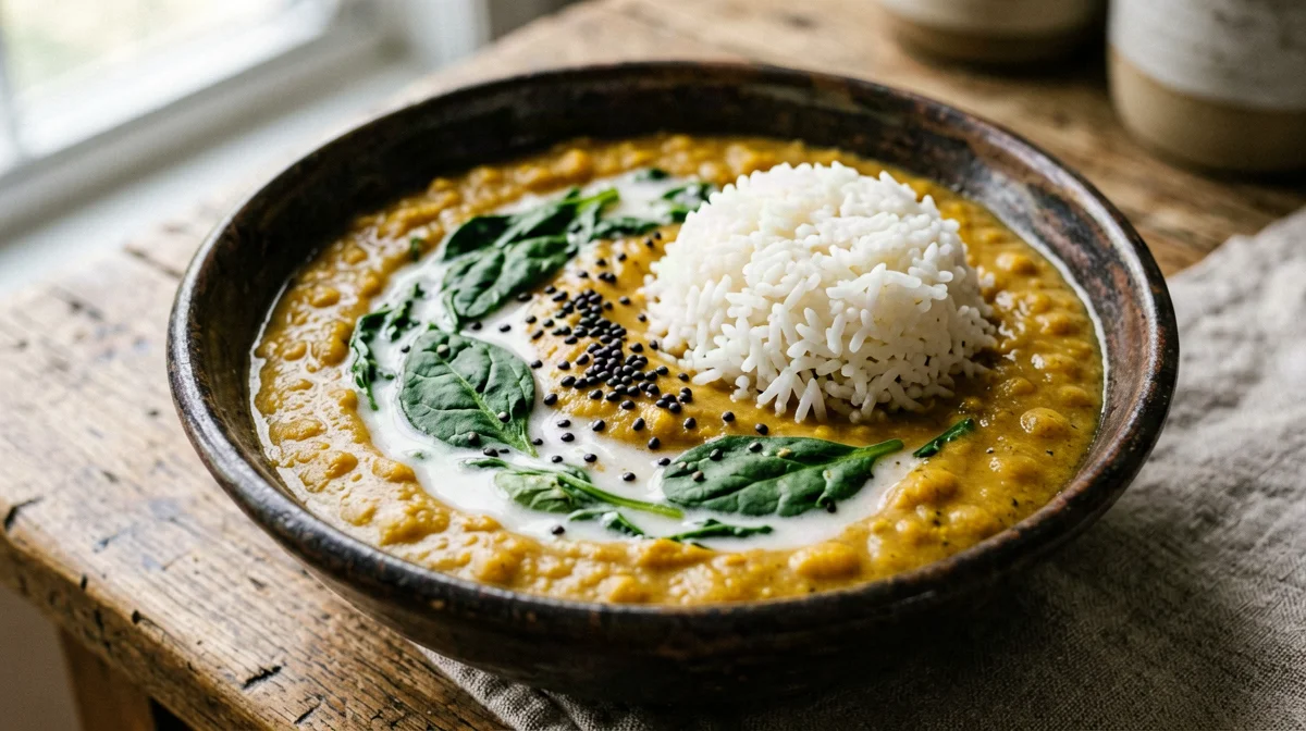 Coconut lentil and pumpkin dal with rice