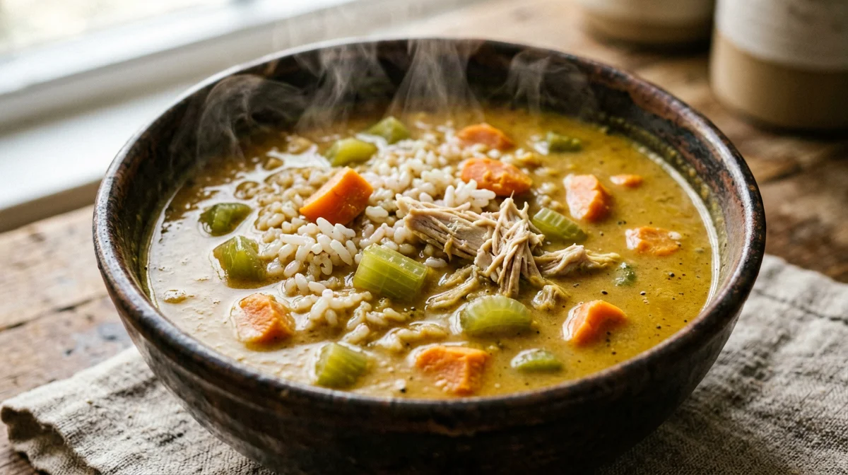 Mulligatawny soup with chicken, lentils and apple