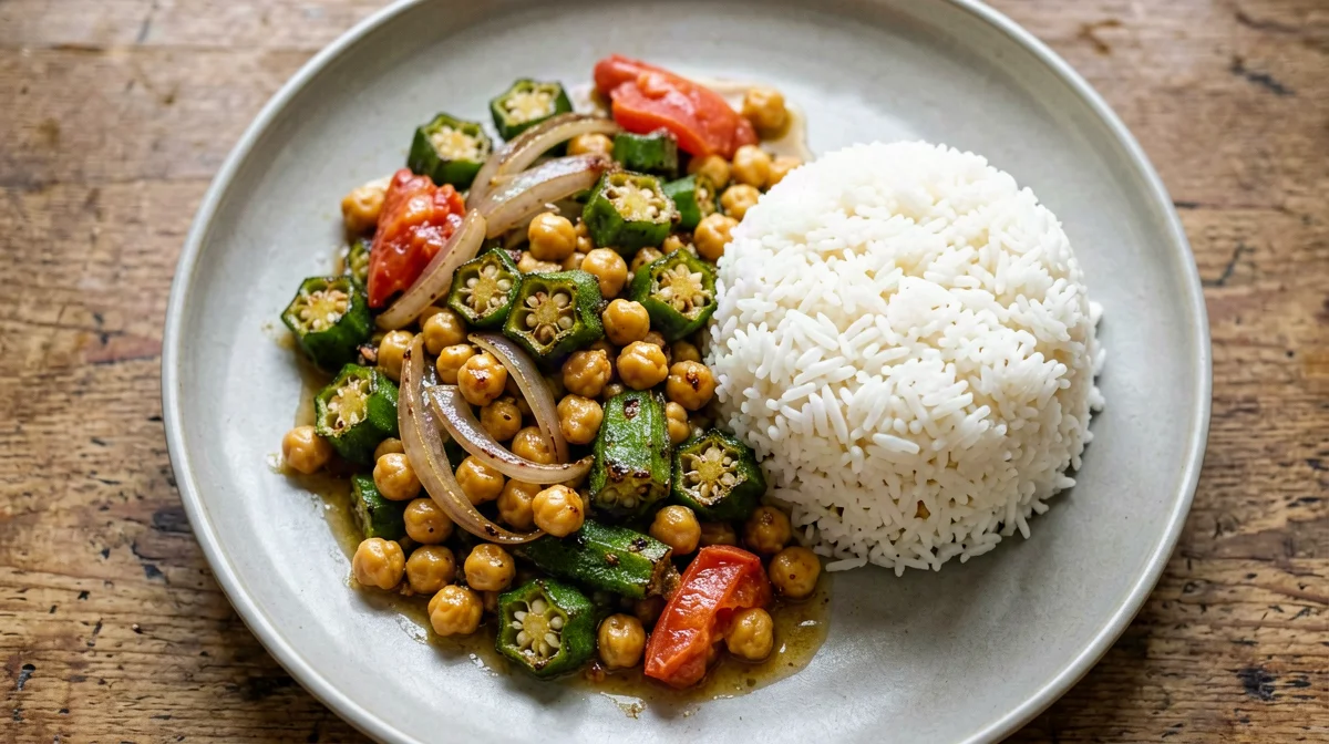 Bhindi masala okra with chickpeas and rice