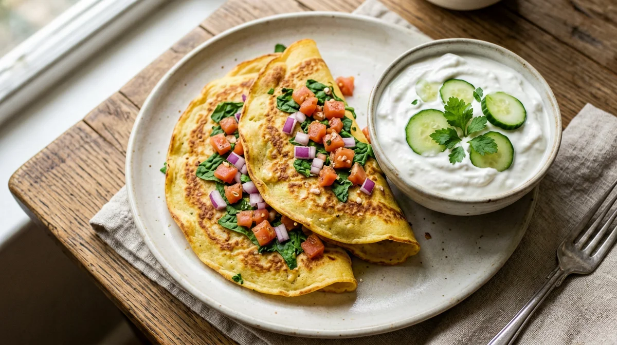 Chilla di farina di ceci con verdure e raita