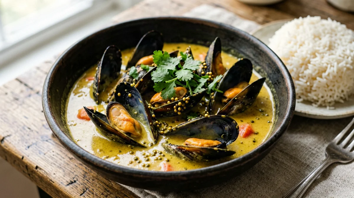 Malabar coconut curry mussels with rice