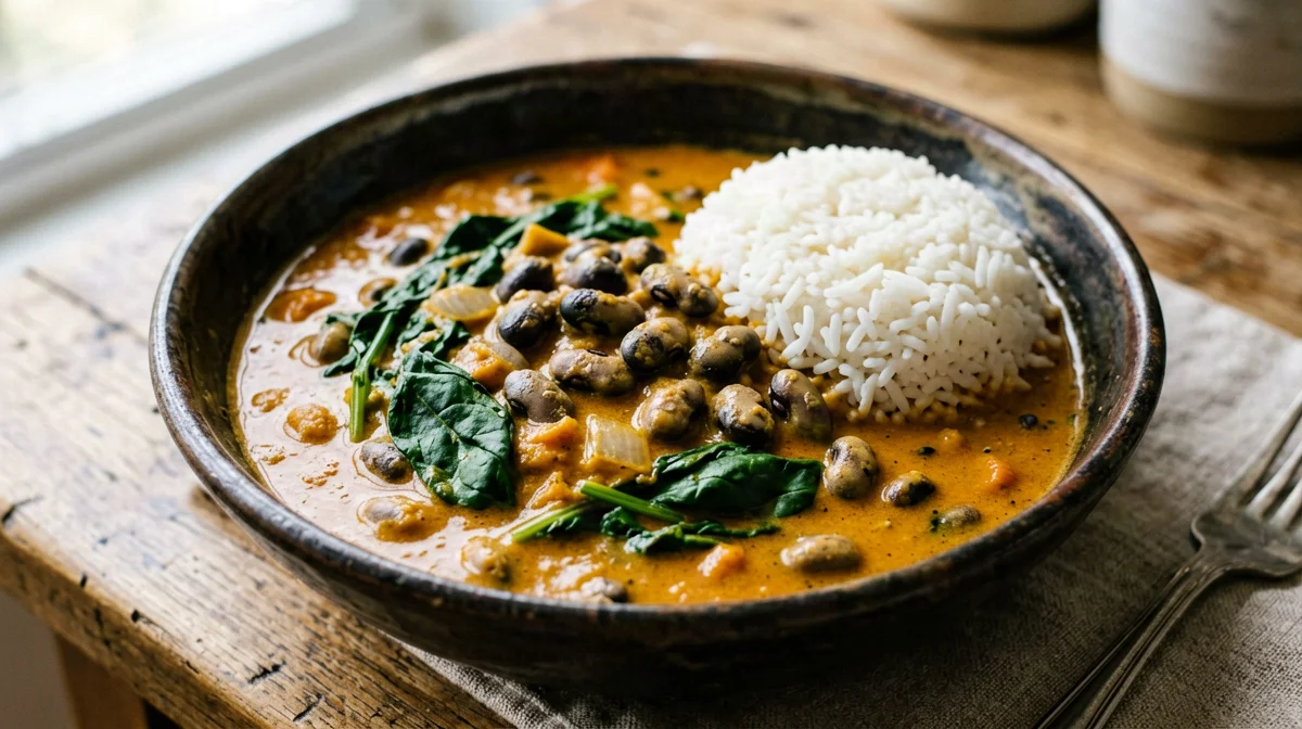 Coconut black-eyed bean curry with spinach