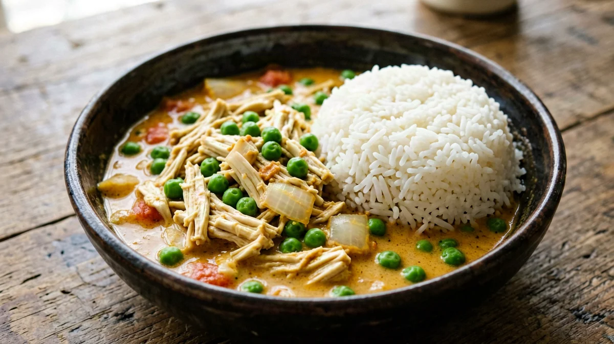 Curry di jackfruit e piselli al cocco con riso