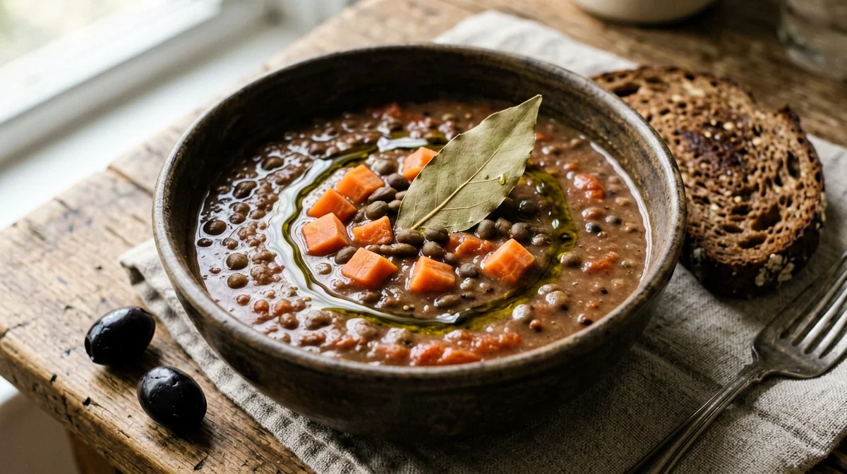 Fakes: zuppa greca di lenticchie con alloro e aceto