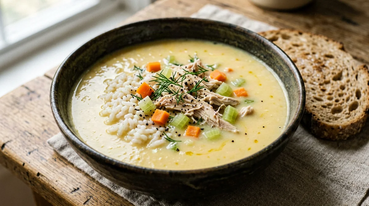 Avgolemono: zuppa di pollo, riso e limone all'uovo