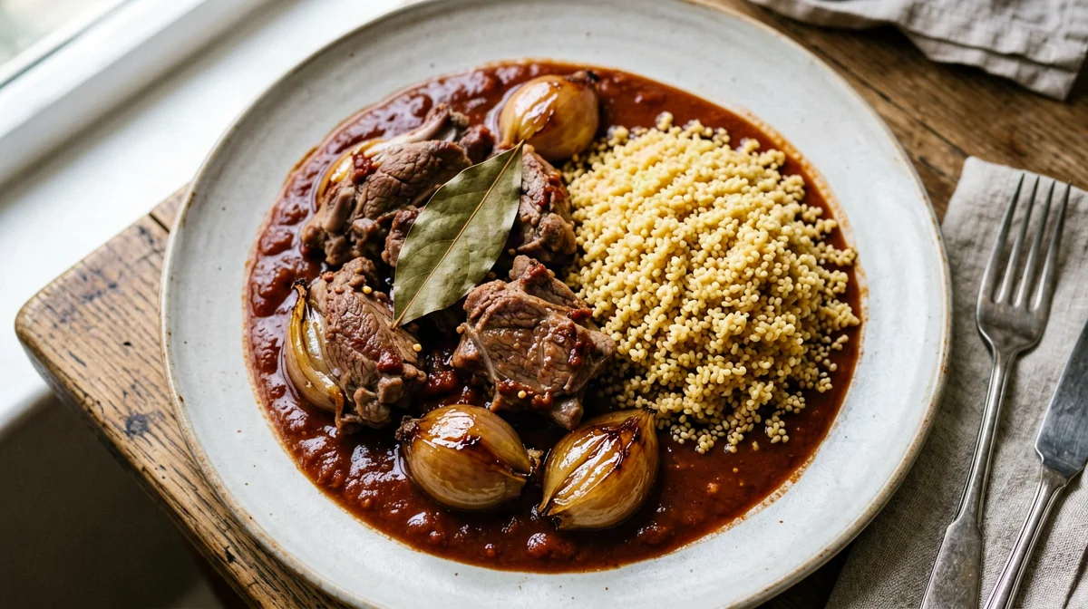 Kouneli stifado: rabbit with shallots and tomato