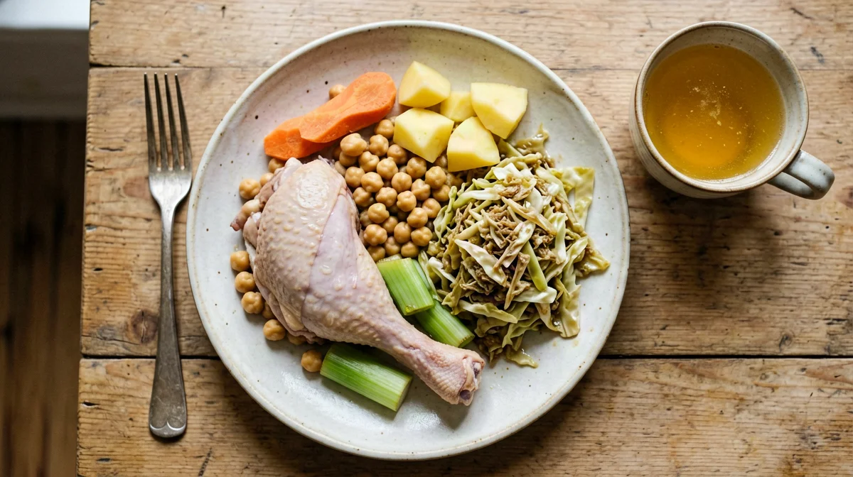 Cocido madrileño leggero con ceci, pollo e verdure