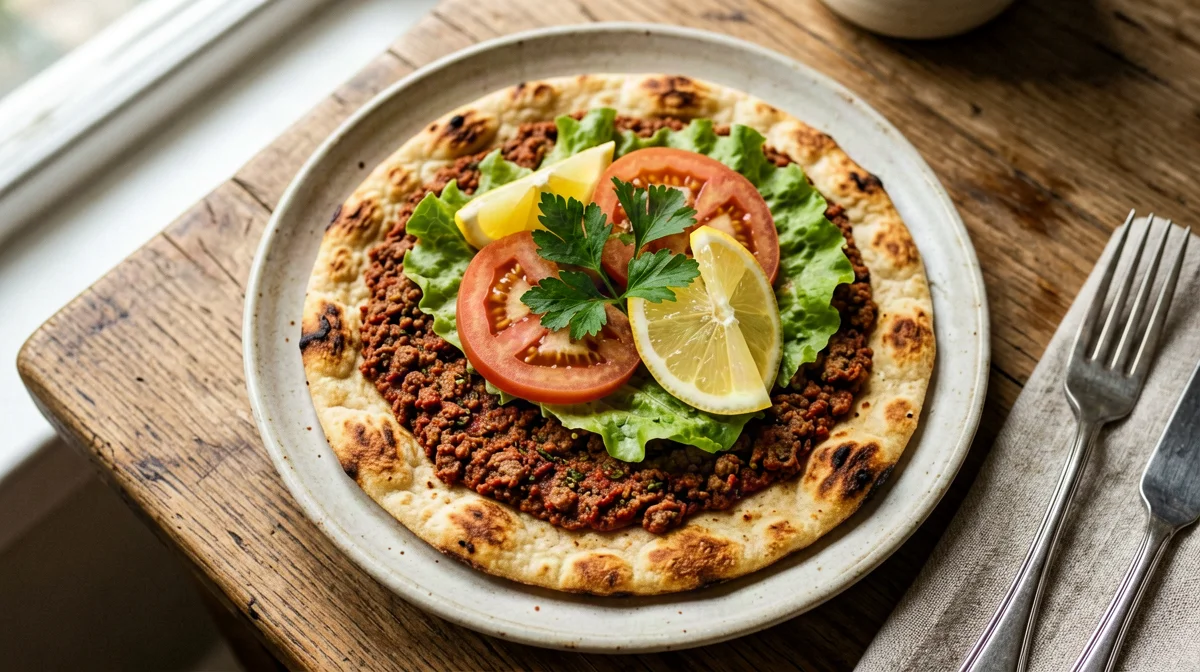 Lahmacun veloce su tortilla integrale con insalata e limone