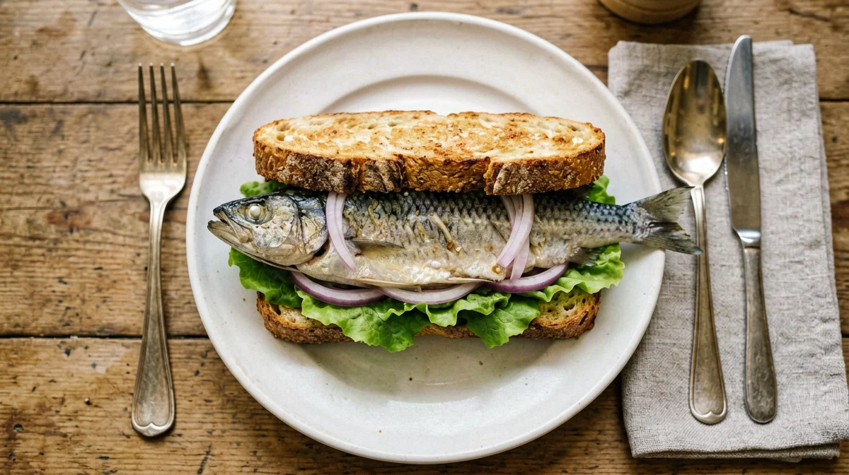 Balık ekmek: panino di sgombro con cipolla e lattuga