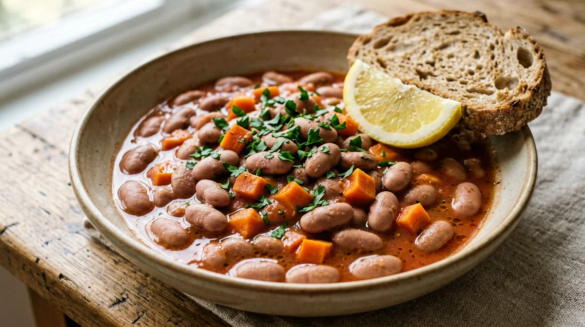 Zeytinyağlı barbunya: borlotti all'olio con carote e pomodoro