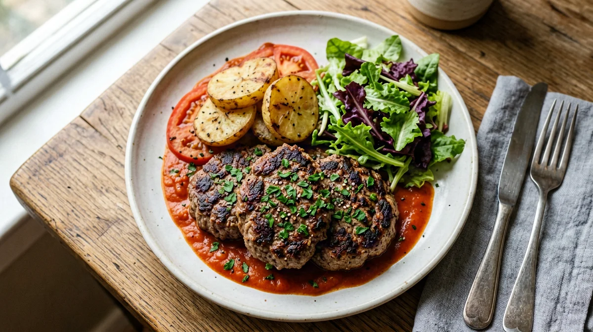Kafta bil saniyeh: baked beef kafta with potatoes and tomatoes