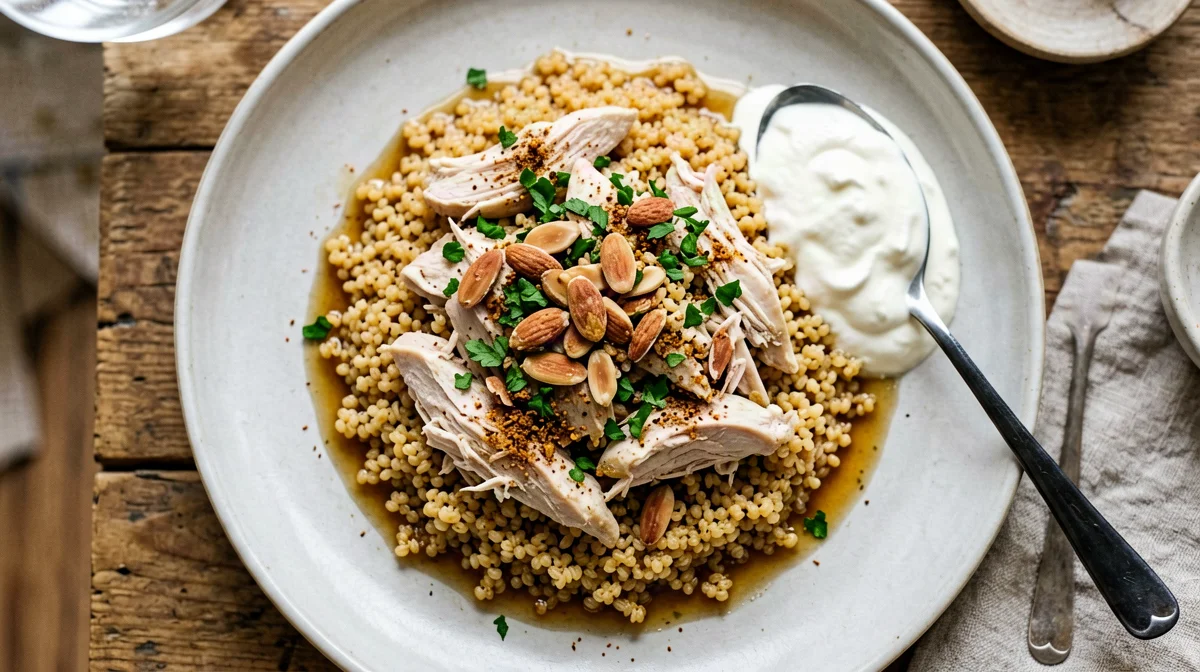 Farro alla libanese con pollo, mandorle e cannella