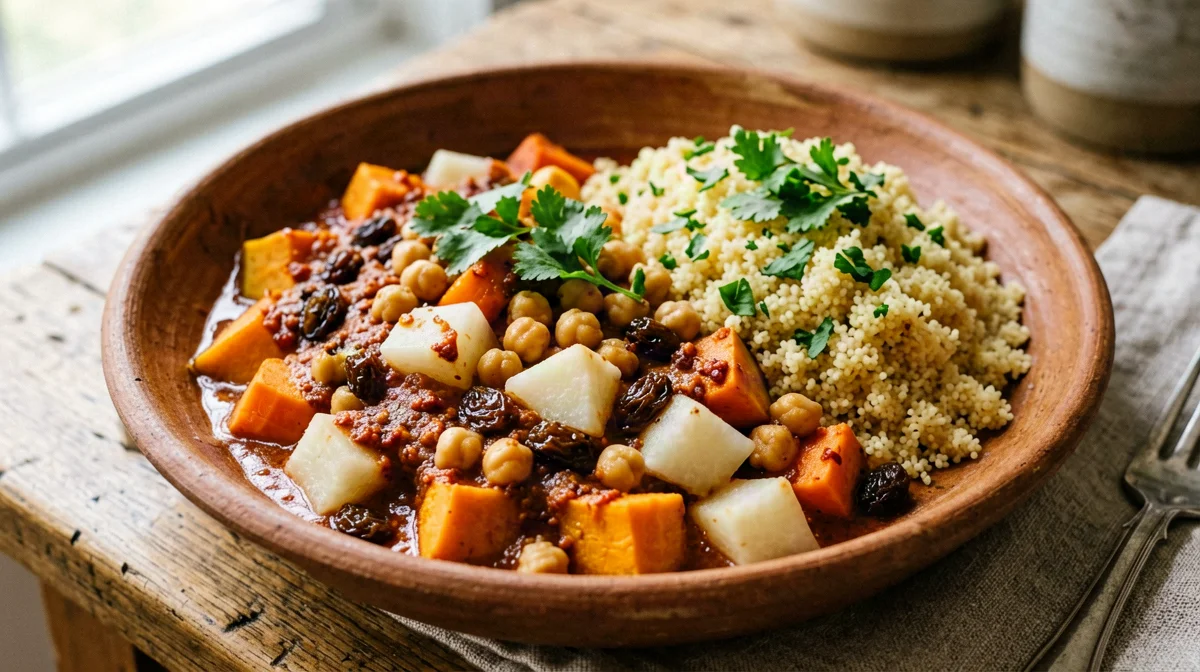 Winter vegetable and chickpea tagine with herbed couscous