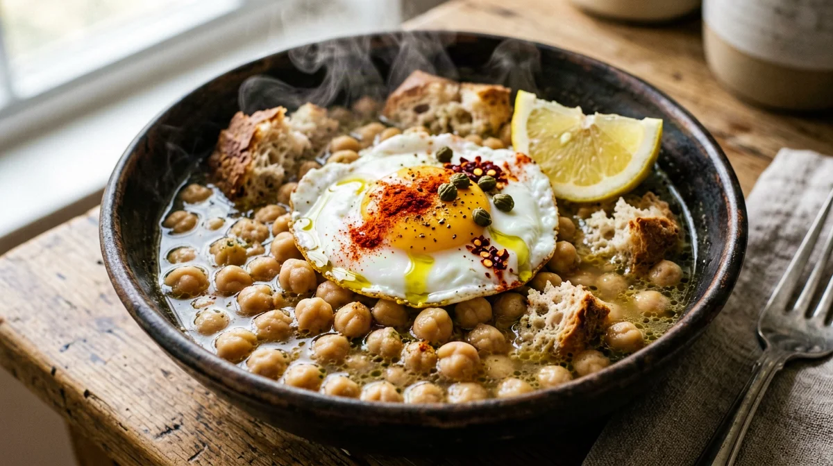 Lablabi: Tunisian chickpea soup with egg, cumin and bread