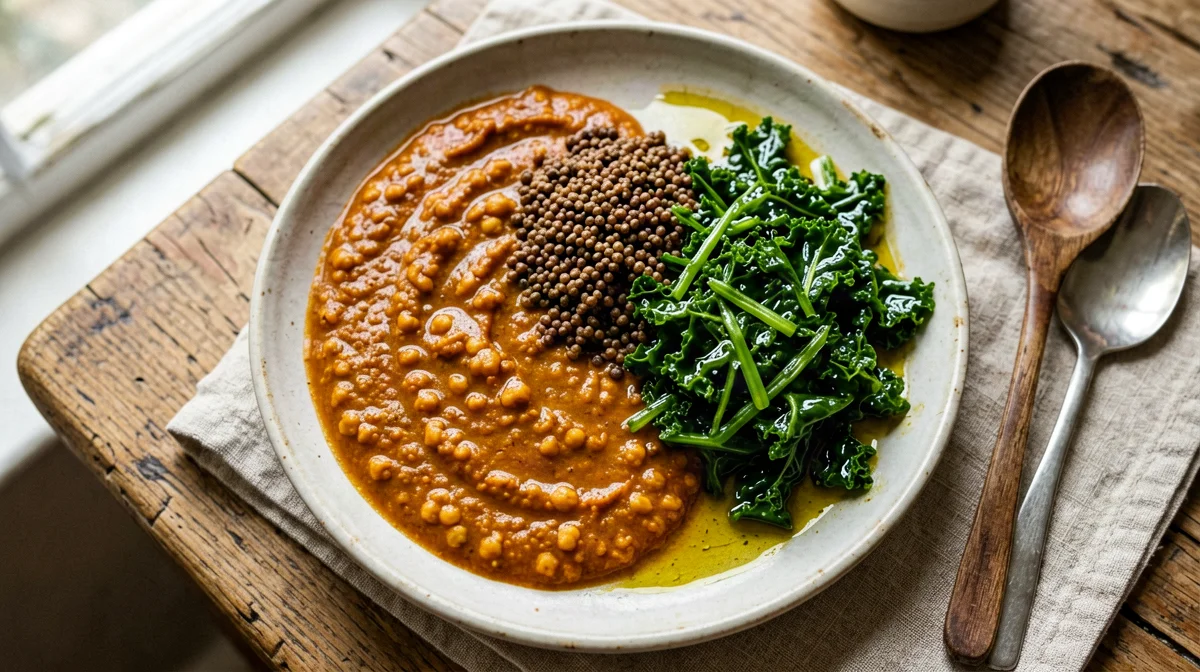 Shiro: spiced Ethiopian chickpea stew with teff and kale