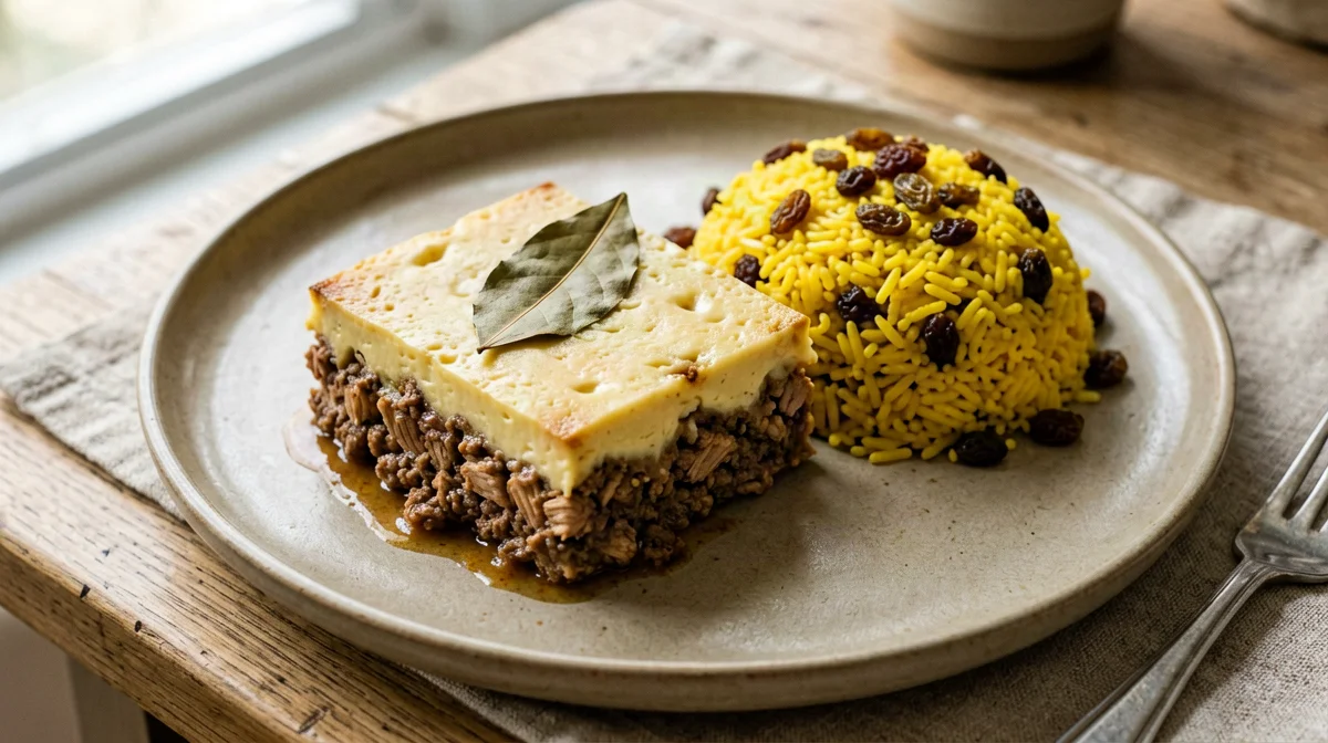 Bobotie leggero di tacchino con riso giallo e uvetta