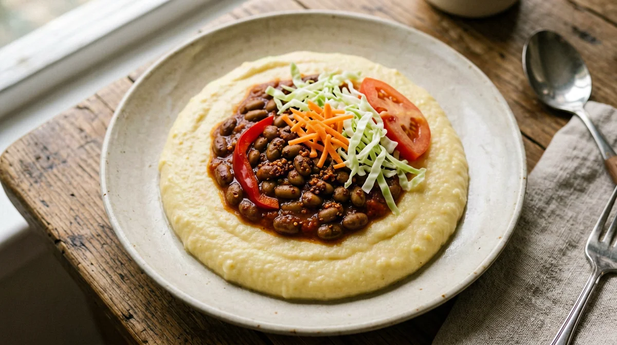 Bean and vegetable chakalaka with soft maize pap